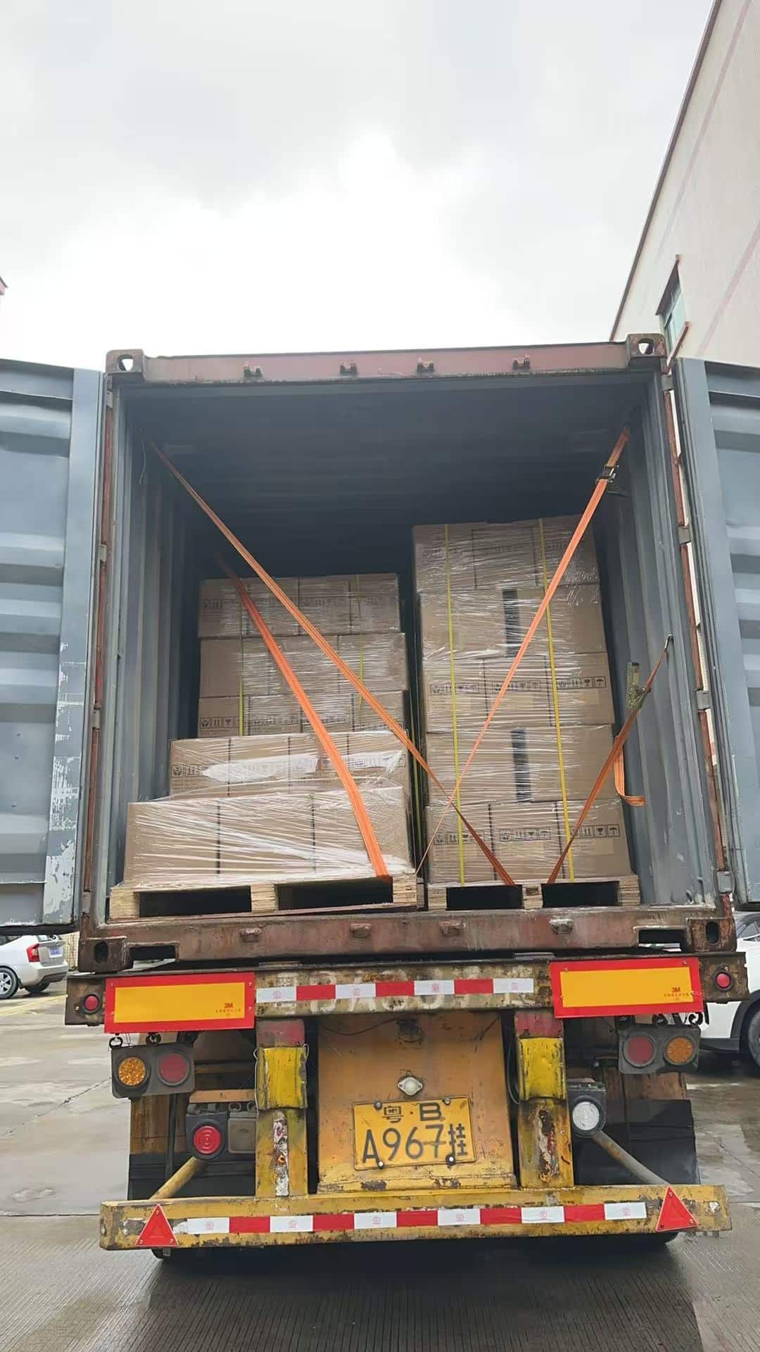 Junmei export cartons secured inside a container