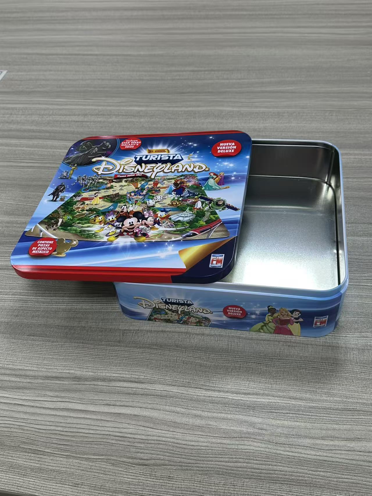 Open-lid customer project tin showing finished structure