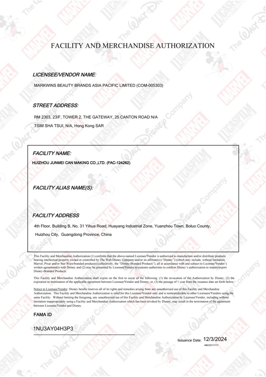 Disney FAMA approval document