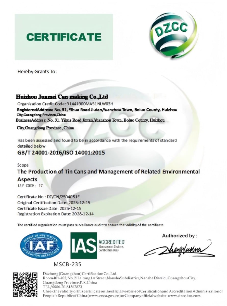 ISO 14001 certificate