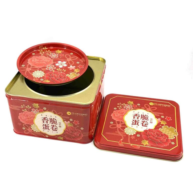 Square red food gift tin from Junmei product library