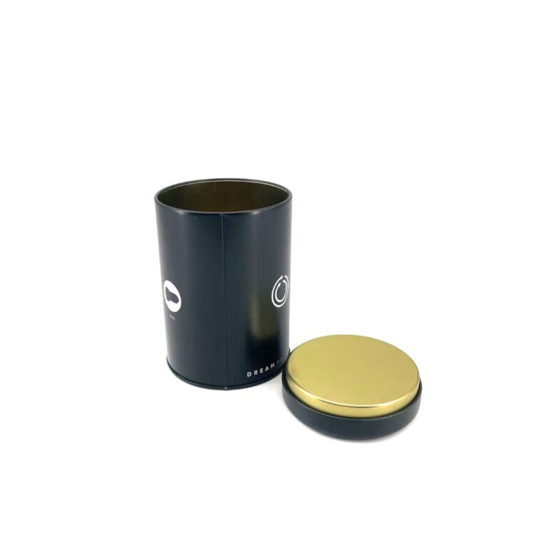 Round black and gold tin from Junmei product library